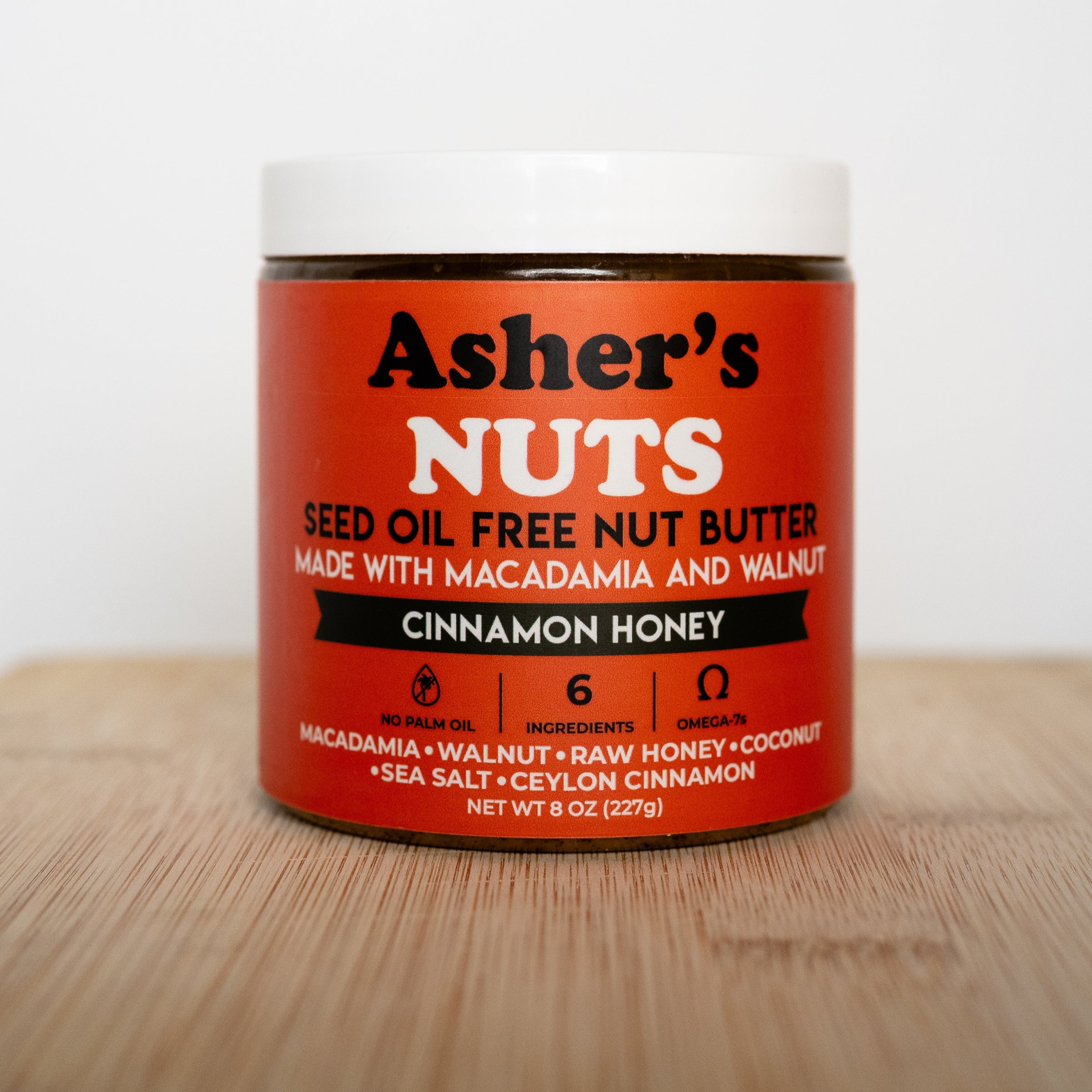 Asher’s Nuts macadamia walnut butter jar (seed-oil-free)