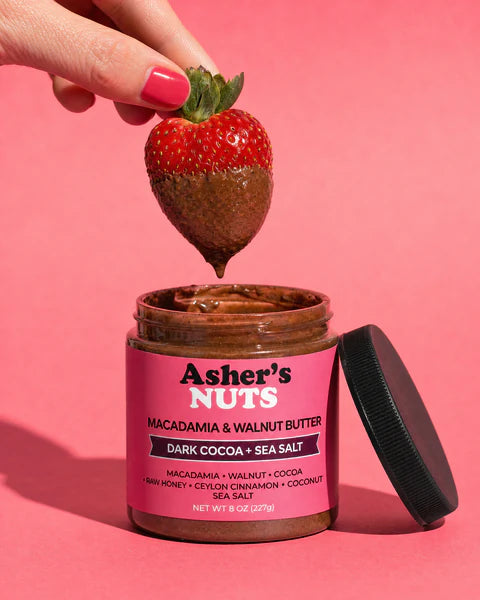 Strawberry dipped in the spread